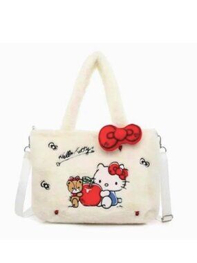 Purse Plush Hello Kitty Embroidered Sanrio Fur Fuzzy Crossbody Bag Kawaii Bow